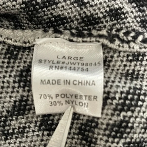 Cozy Leopard Print V-Neck Sweater L Rainbow Trim Dolman Sleeve Gray Black - Picture 9 of 10